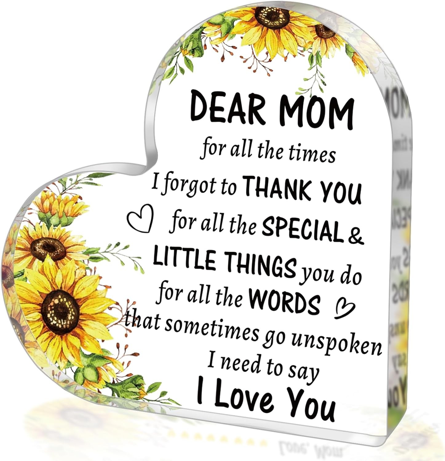 Mothers Day Gifts for Mom from Daughter Son, to My Acrylic Heart Clear