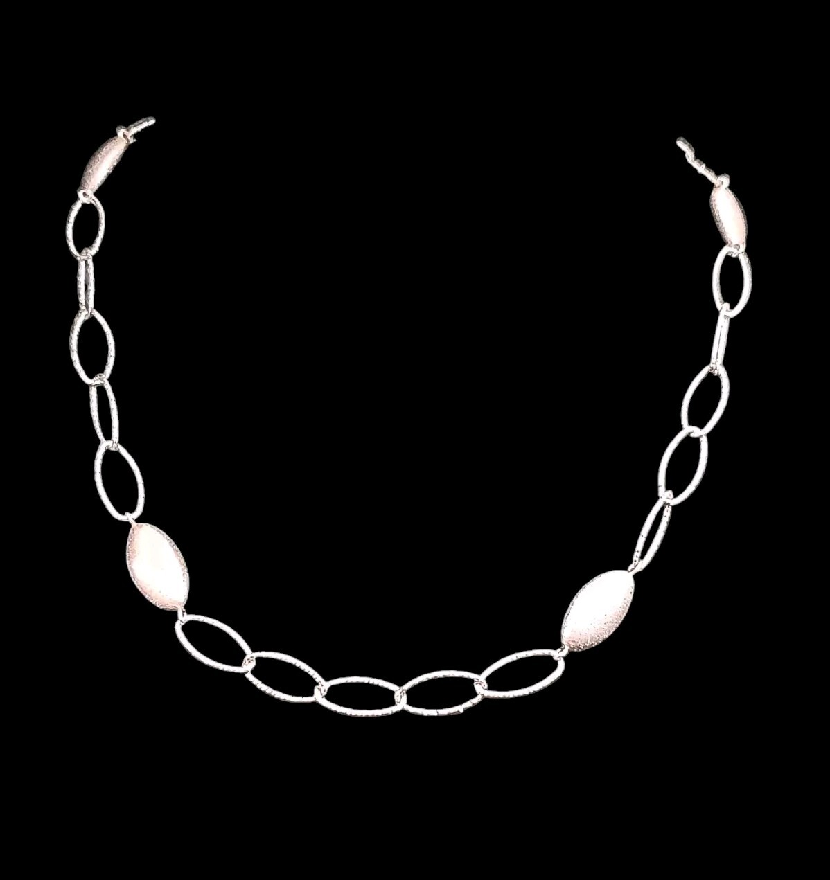 16″ CHARLES GARNIER, Solid Sterling Silver 4 Station Oval Bead Link Necklace