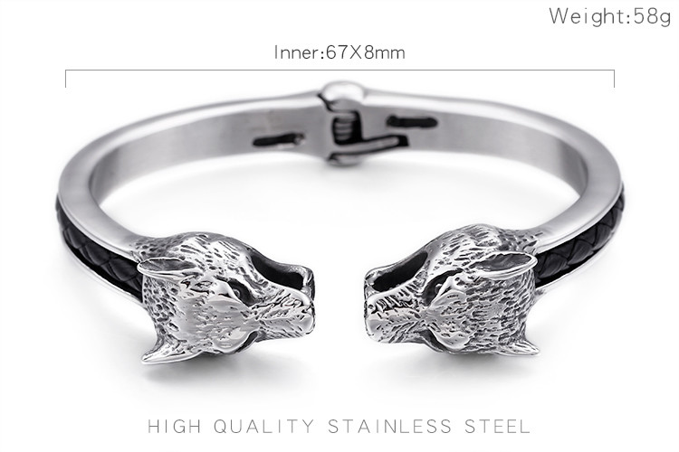 8*67mm Pure stainless steel Gothic bracelet Biker Wolf Cuff Bangle Mens gifts