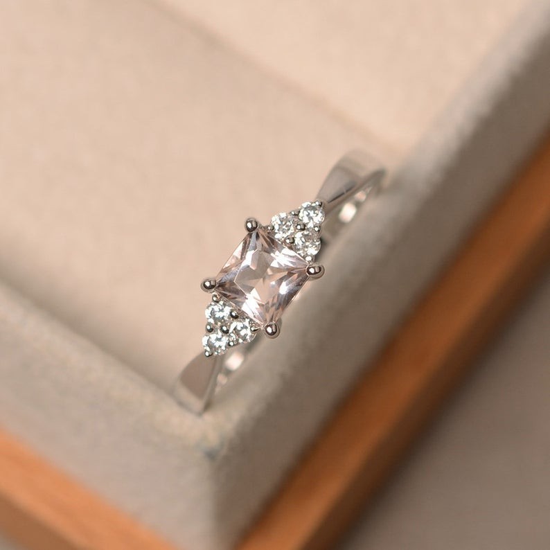 1.18 Ct Natural Morganite And Diamond Wedding Bridal Ring 14k White Gold Size 6