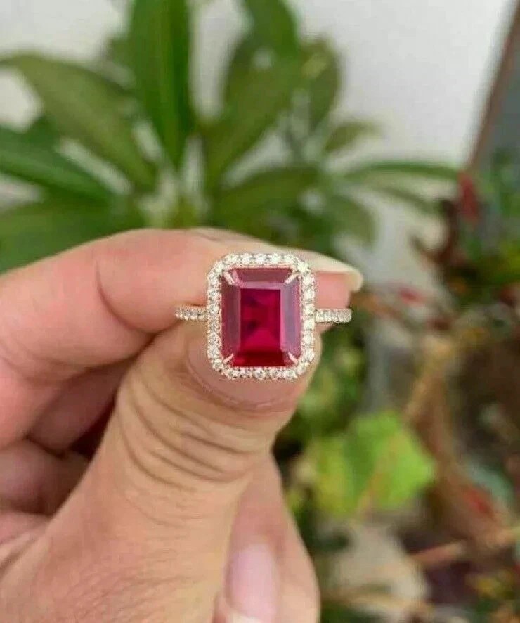 2.05 Ct Ruby Halo Engagement Women’s Ring 14k Solid Yellow Gold