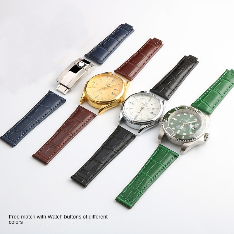 Double Sided Genuine Leather Crocodile Grain Watch Straps Mens Band 20 for Rolex