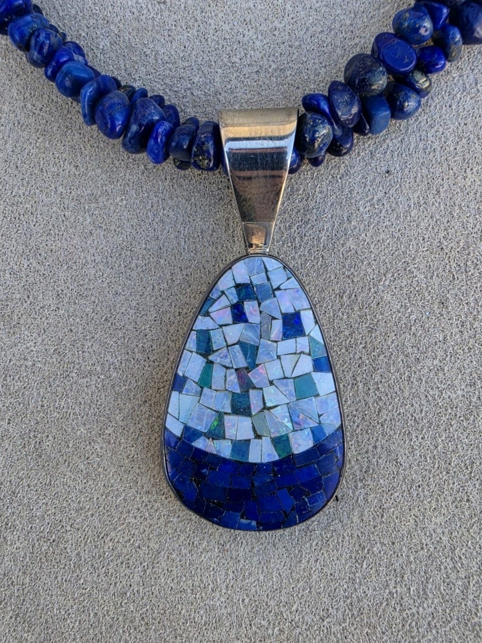 MINE FINDS BY JAY KING DTR Lapis & Opal Inlay Sterling Silver Pendant Necklace