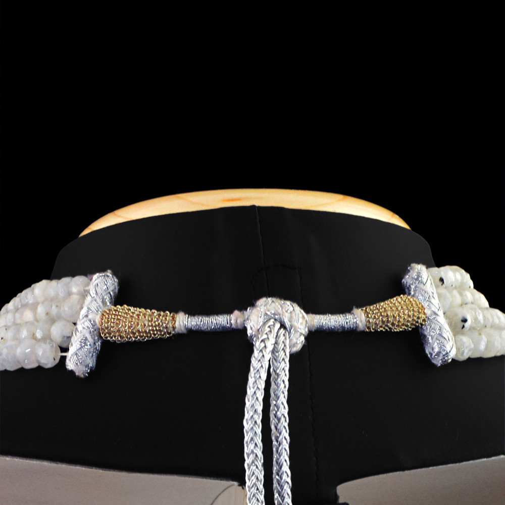 448.50 Cts Earth Mined 4 Line Blue Flash Moonstone Round Beads Necklace (RS)