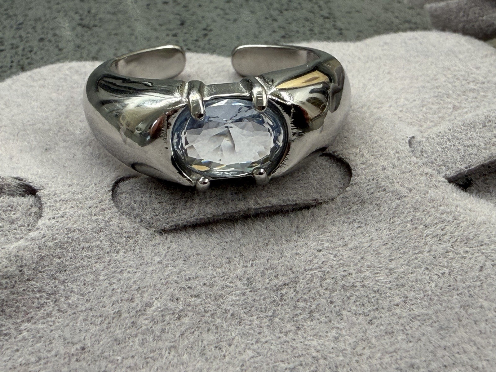QUATTROFORT Liquid Metal Chrome Clear Crystal Cyber Gothic Steel Size 7
