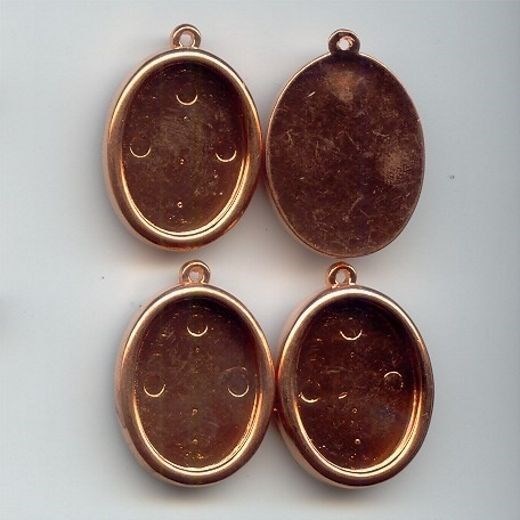 6 VINTAGE COPPER COATED ACRYLIC 25x18mm. OVAL SETTING PENDANTS 1996