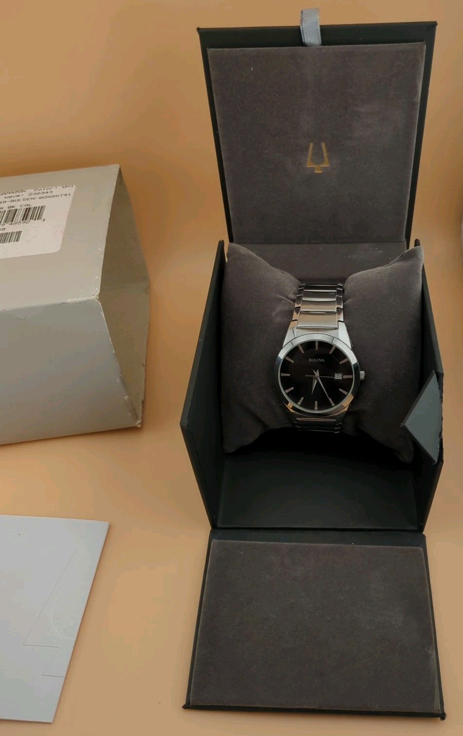 Bulova 96B149 Mens Stainless Steel Watch Black Dial Original Packaging & Parts