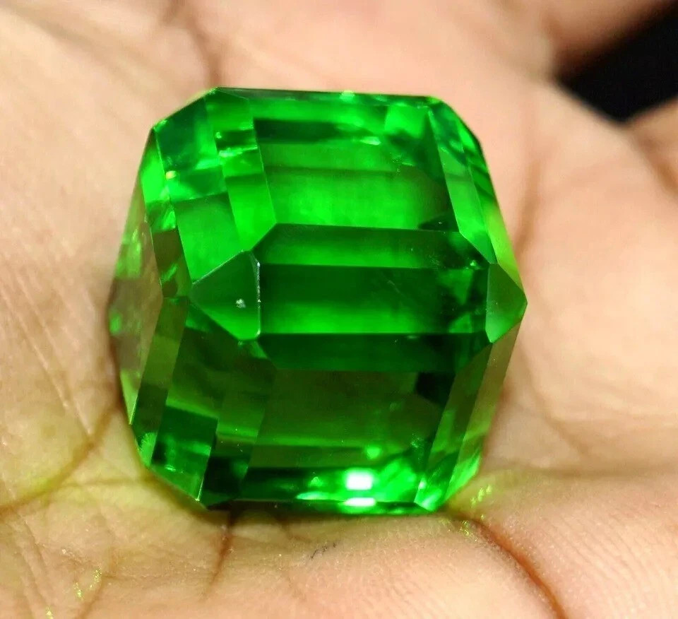 Natural 100 Ct Cube Cut Brazilian Green Color Topaz Certified Loose Gemstone