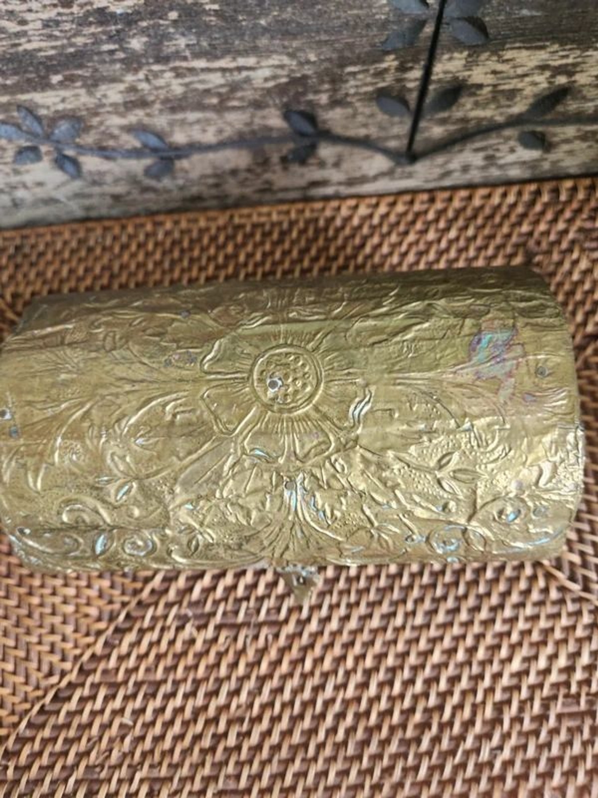 Embossed Gold Treasure Box, Jewelry Casket, Lined – handles Ornate Antique UK