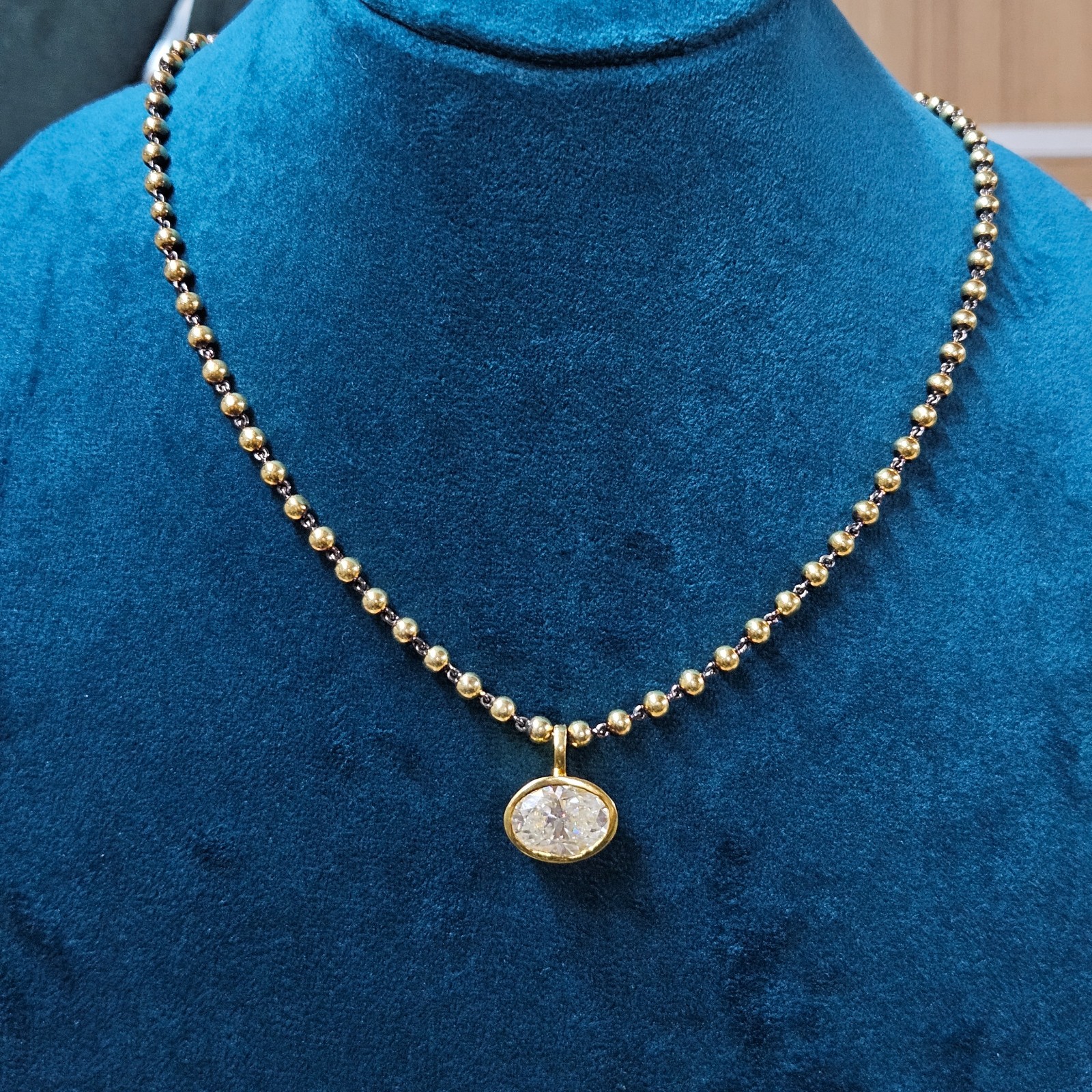 Moissanite 14x10mm Oval 14K Multi Tone Gold Plated Wedding 18″ Chain Necklace