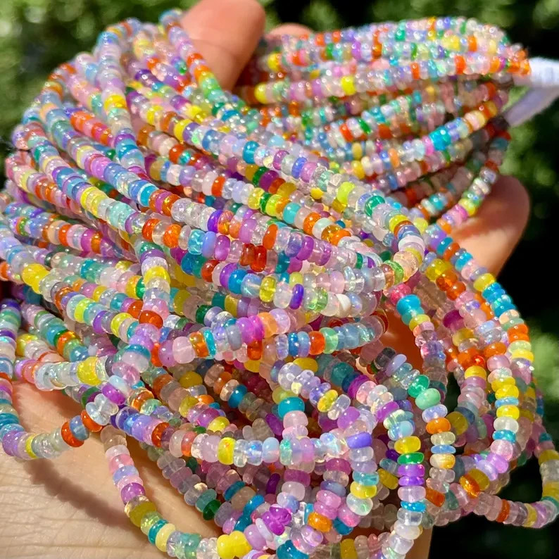 Disco Opal Beads, 3mm to 4mm, Ethiopian Opal Beads, Multi Color Opal Beads,