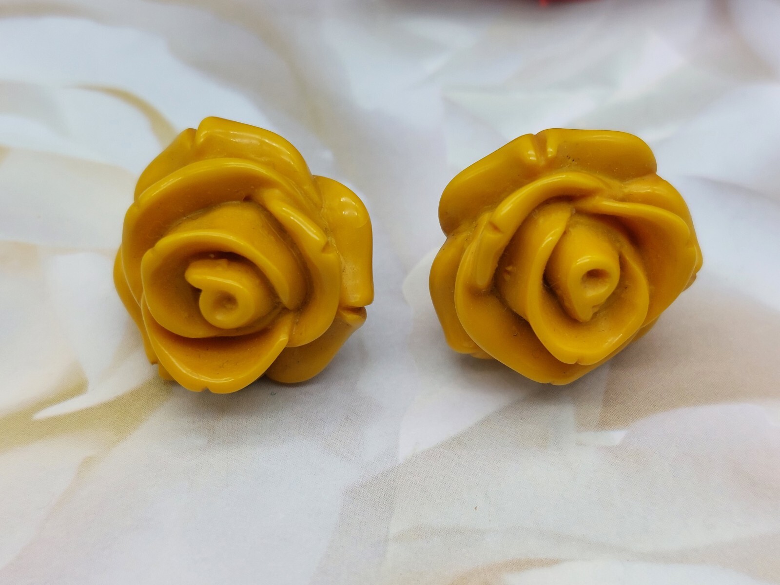 Cute Mustard Yellow Rose Flower Earrings Posts Acrylic