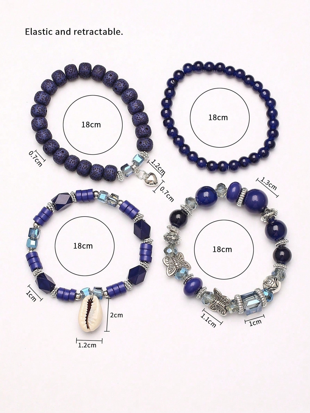 4pcs/set Shell Charm Butterfly Decor Navy Blue Bracelet Women Bracelet Stackable