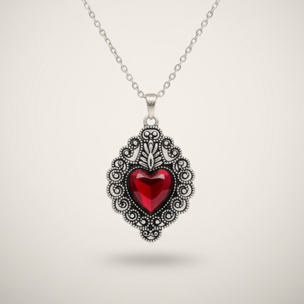 Gothic Style Sacred Love Heart Pendant Necklace Men & Women Jewelry