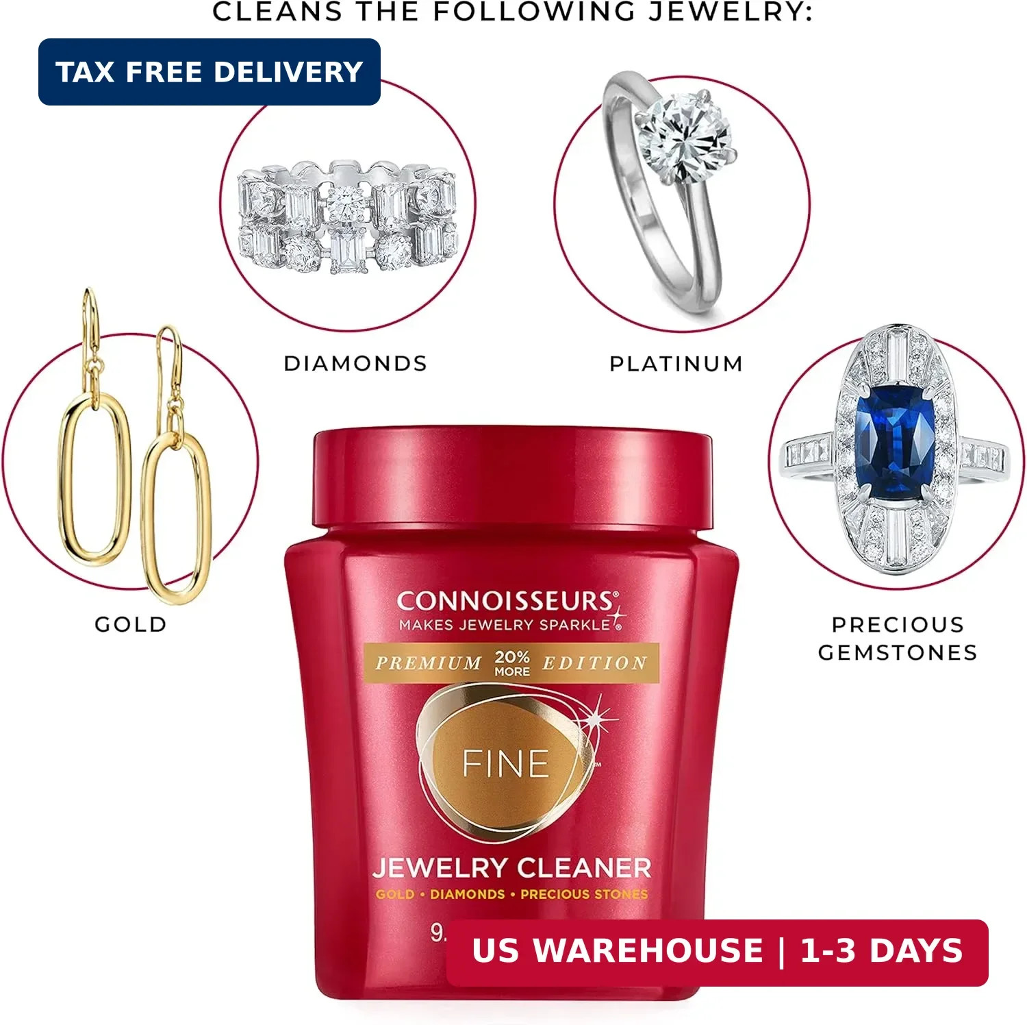 CONNOISSEURS Premium Edition Jewelry Cleaner, Value Size 9.6oz – Pick from Fine,