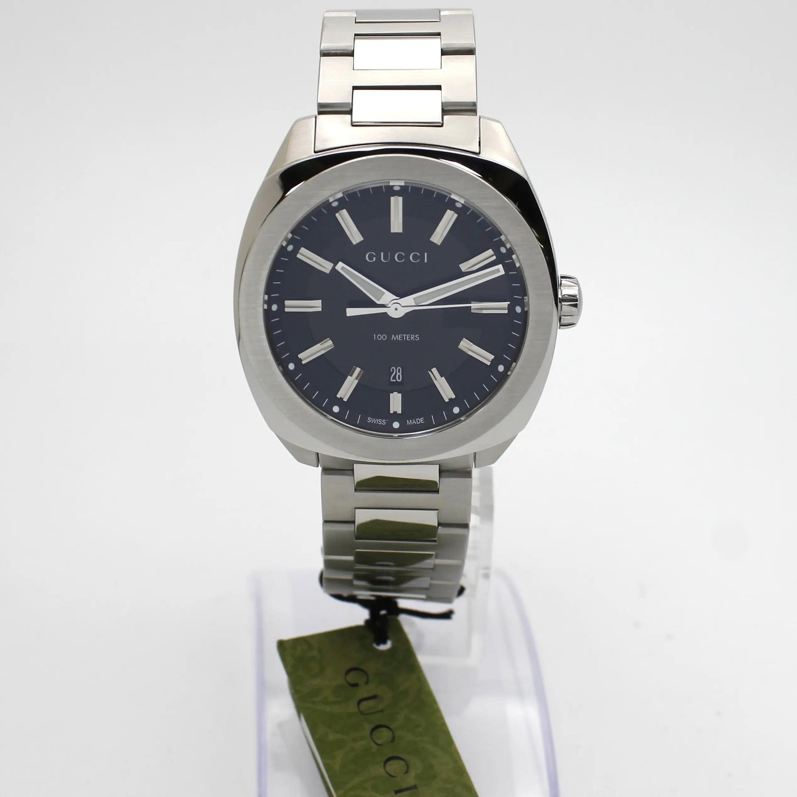 Gucci GG2570 41MM Steel Date Black Dial Quartz Mens Watch YA142301