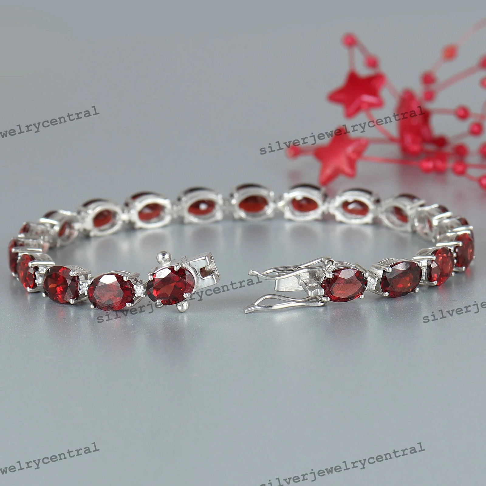 Natural Garnet Tennis Bracelet: Oval 925 Sterling Silver January Birthstone
