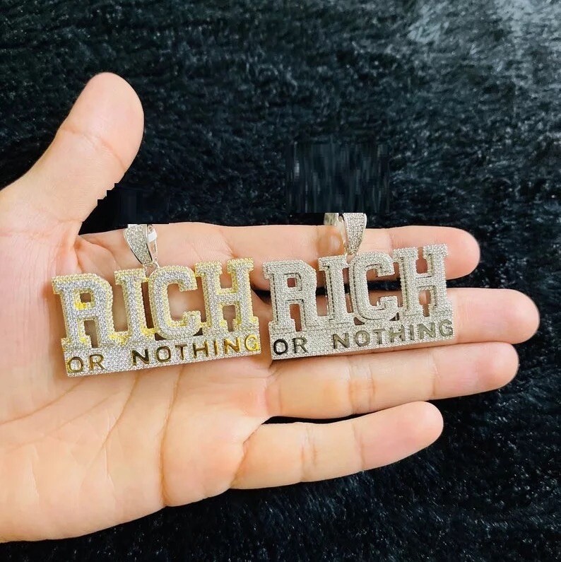 Rich Or Nothing Hip Hop Pendant 5A Cz Iced Bling