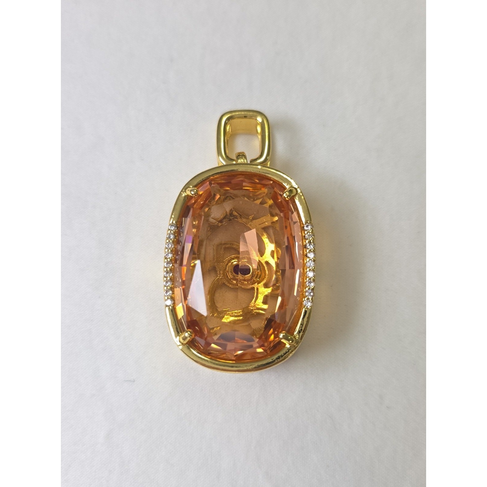 Large Light & Dark Pink Statement Pendant Reversible Floral Filigree Gold Tone