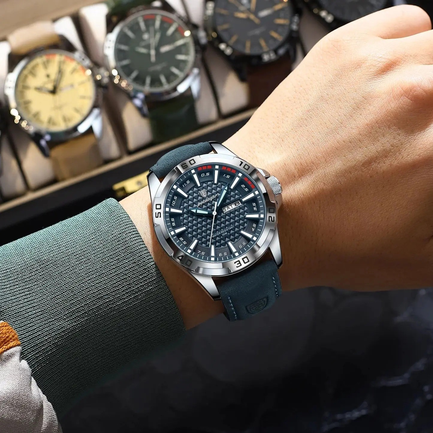 POEDAGAR Original Man Wristwatch Top Luxury Waterproof Luminous Watch Xmas Gift