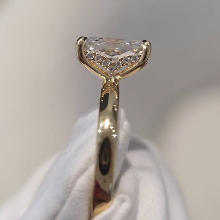 3.2CTW Radiant Cut Moissanite Hidden Halo Engagement Ring 14K Yellow Gold Plated