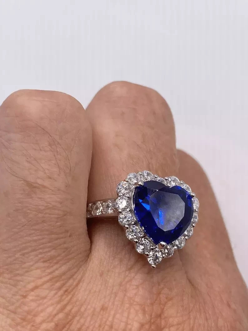 4.00 Ct Heart Cut Natural Sapphire Diamond Wedding Ring 14K Solid White Gold 5