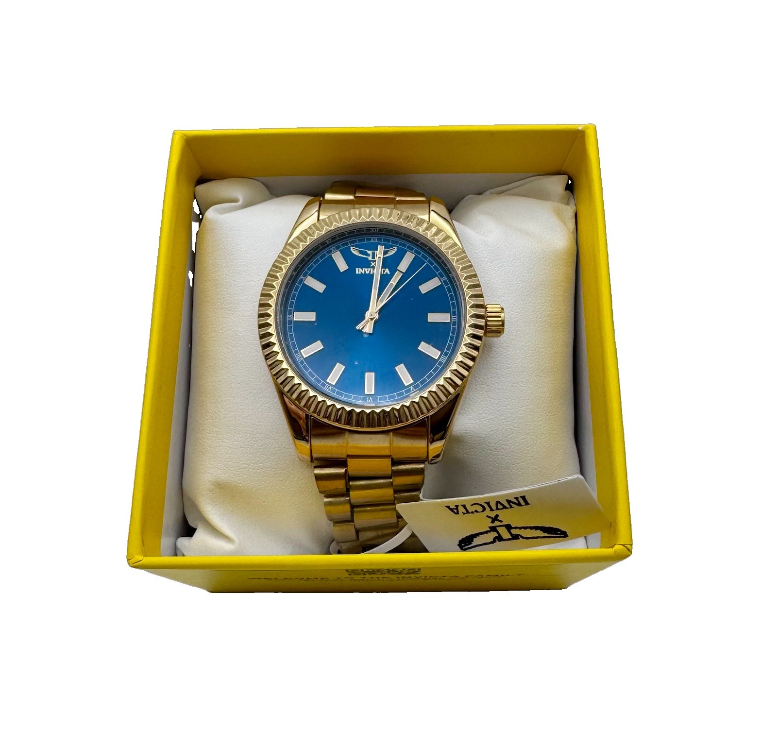 Invicta Specialty I 69007 Men’s 40mm Gold Tone Blue Dial Quartz Watch NWT