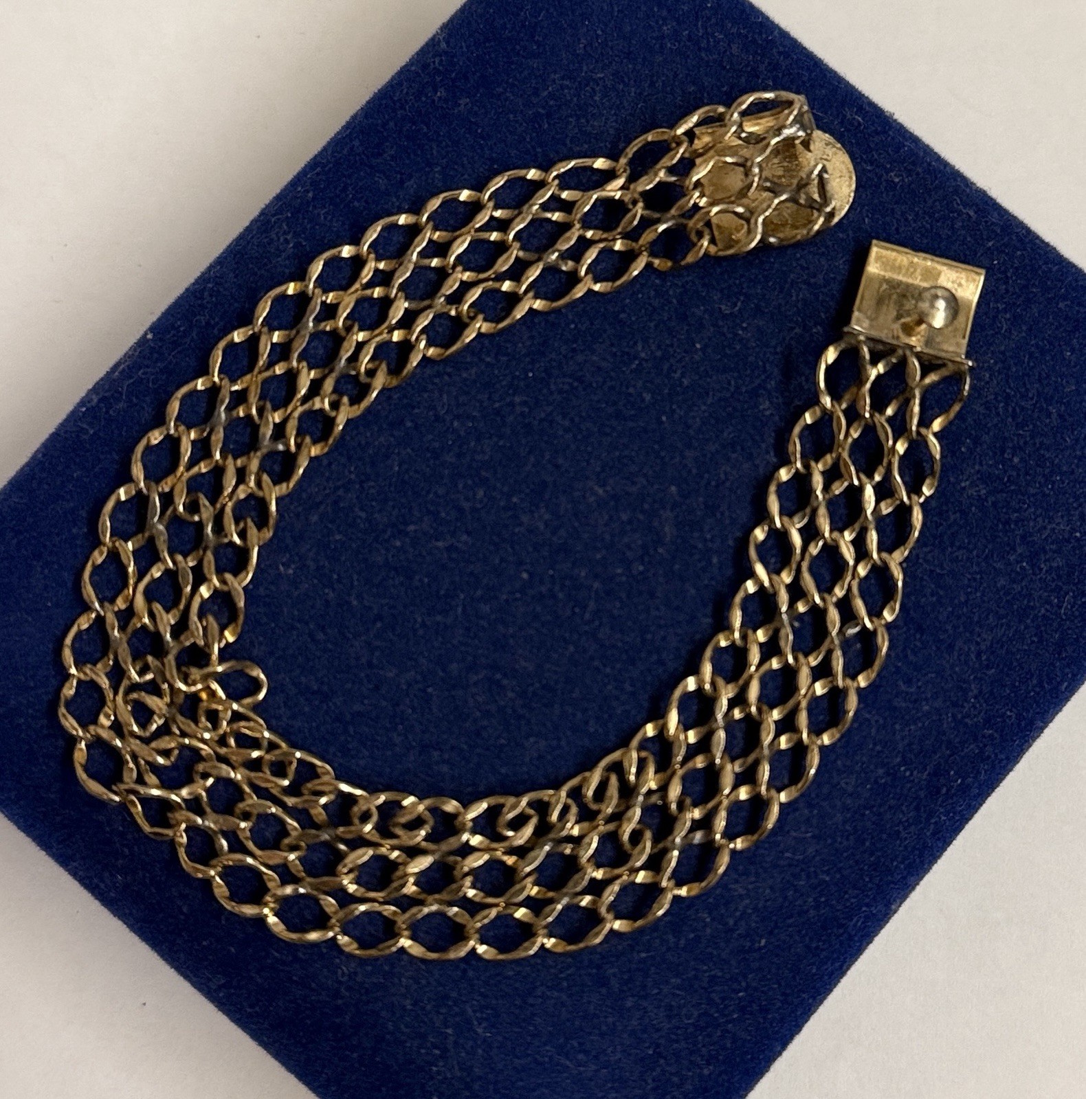 9.6g Patina Wrap 12k Gold Filled Cuban Tri Link Bracelet 7.3” Gf Vtg 12.3mm