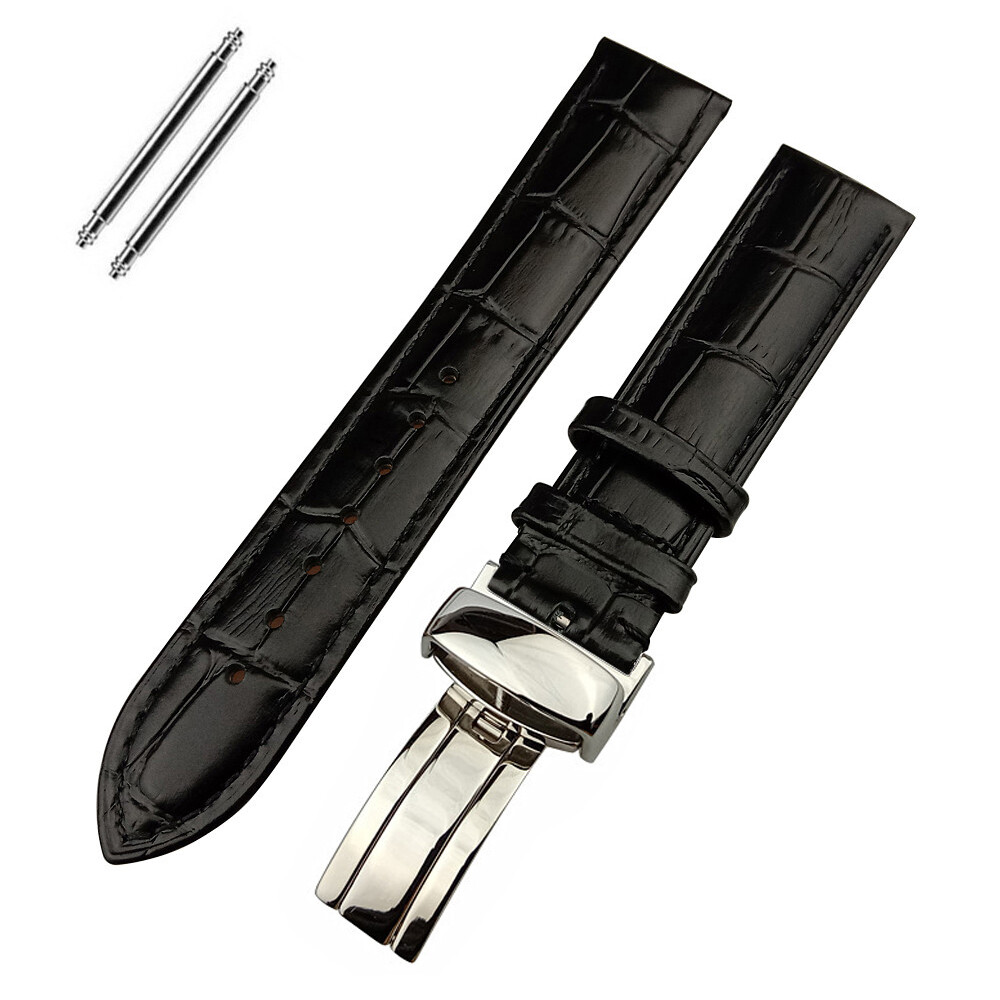 Black And Brown Genuine Leather Watch Strap Band 16 17 18 19 20 21 22 23 24mm