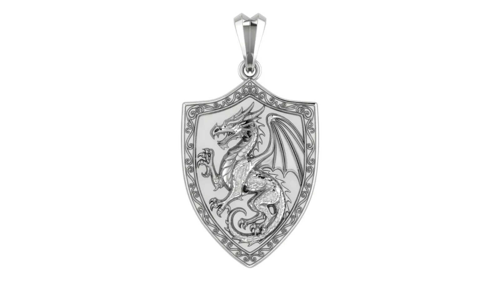 Dragon Shield Pendant | 999 Fine Silver 25mm | Handmade USA