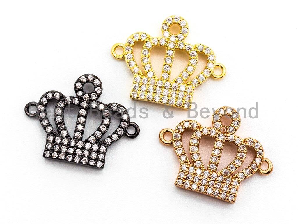 15x19mm CZ Micro Pave Crown Connector, Gold/Black/Silver/Rose Gold Finish
