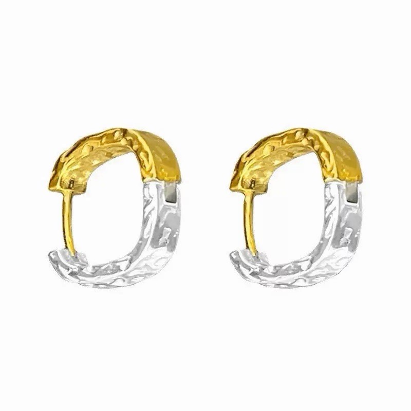 Two Tone Hammered Hoop Earrings 925 Silver Gold Silver Huggie Earrings 318