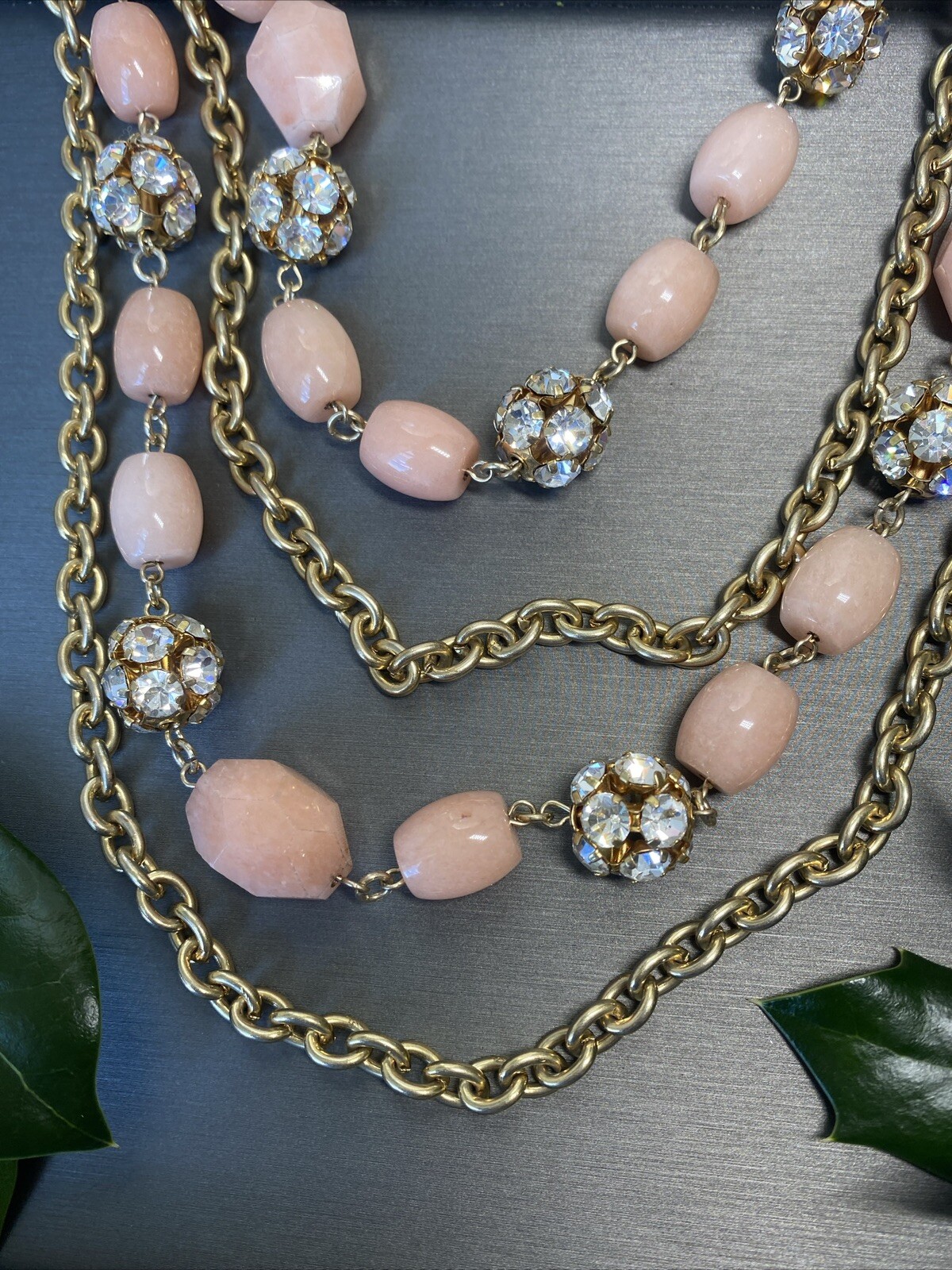 Vintage Necklace Estate Jewelry Pre-Owned Pink Gem Unusual Layered Sautoir