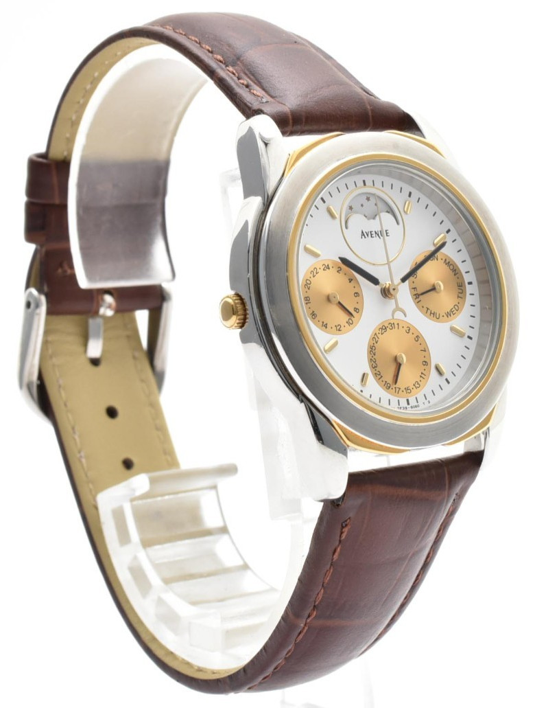 SEIKO Avenue 7F39-6080 Moon phase Day Date 34mm Vintage Quartz Men’s Watch JAPAN