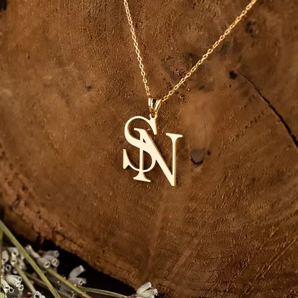 Custom Initials Name Pendant Two Letters Necklace Jewelry Link Chain Choker Gold