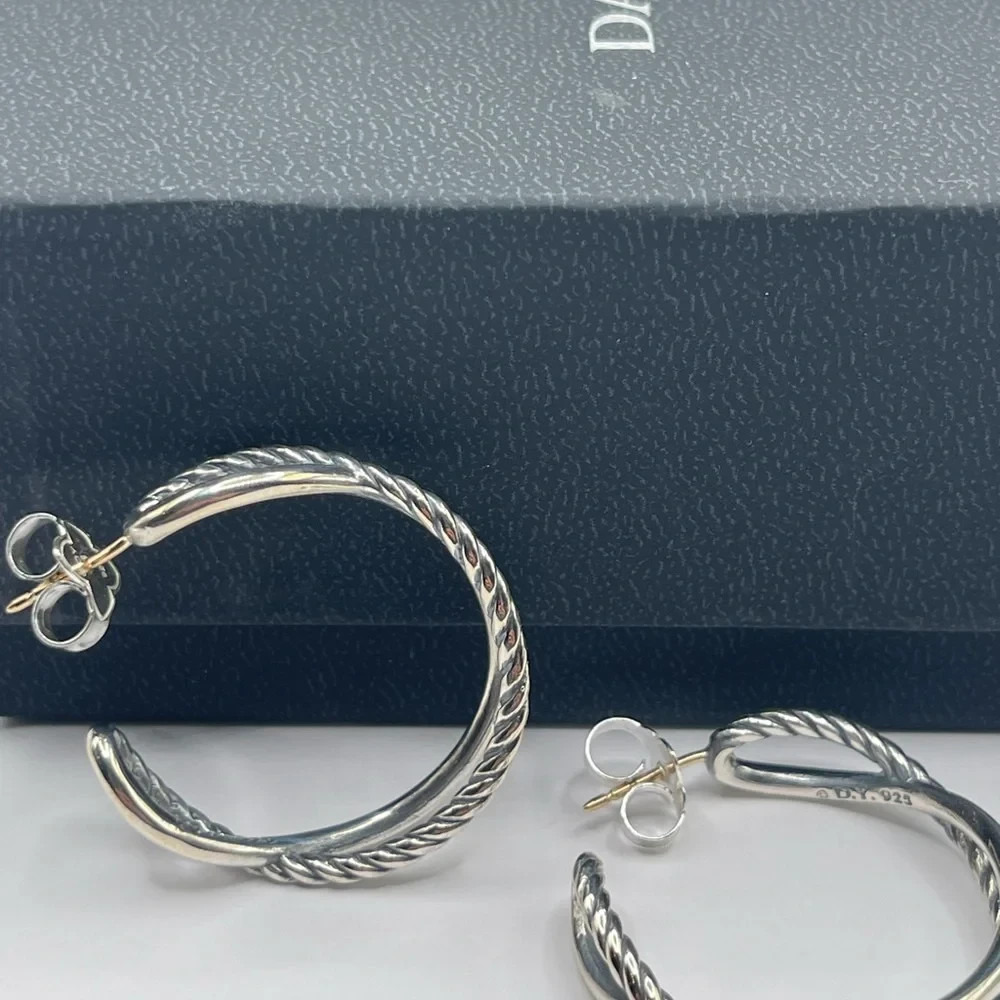 David Yurman Crossover Hoop Earrings in Sterling Silver, 33.7mm
