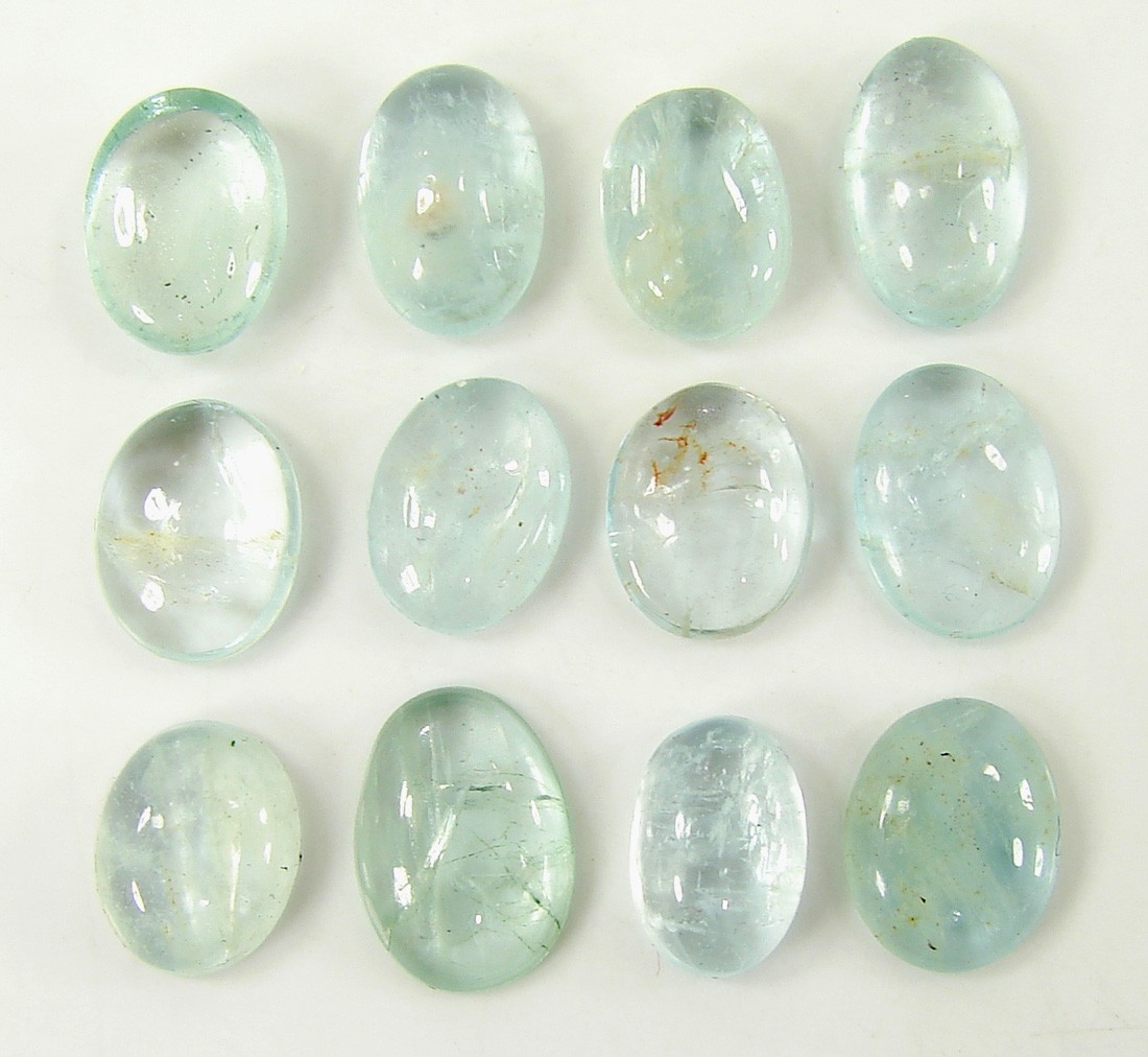 25.60 Ct Natural Aquamarine Loose 10-12 mm Gemstone Cabochon 12 Pcs Lot – 2556