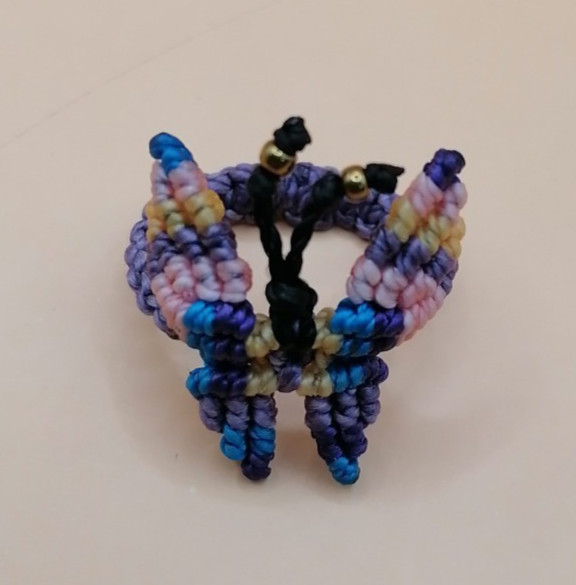 Multicolored Butterfly Macrame Ring Peace Harmony Freedom