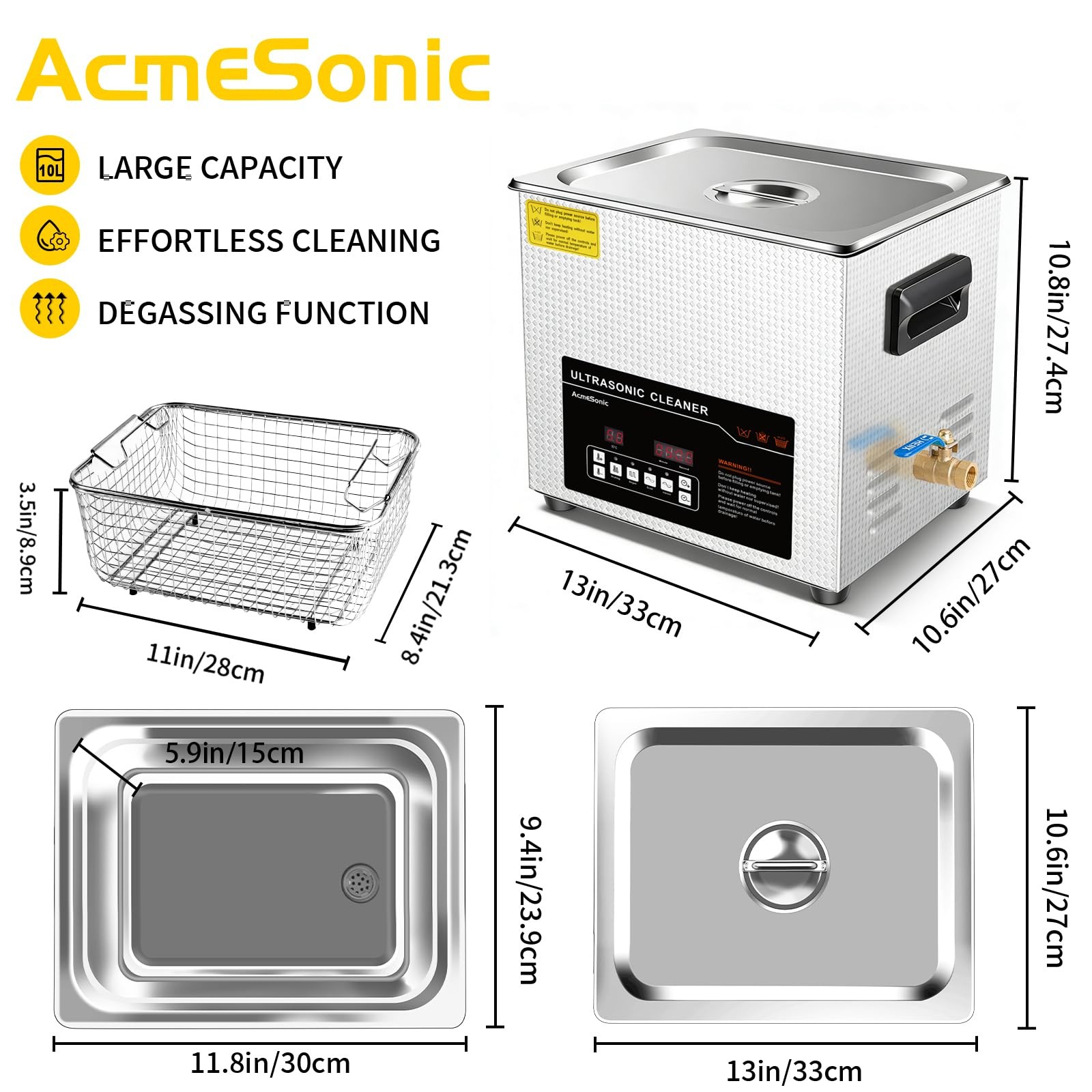 Ultrasonic Cleaner 10L Dual-Frequency Professional Digital Stainless Steel Cl…