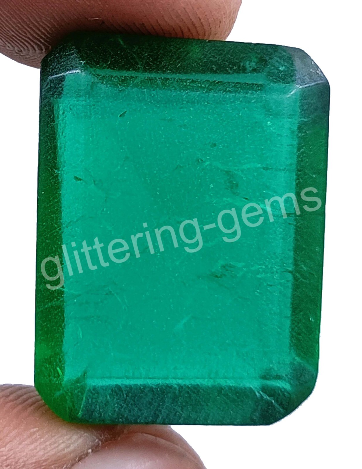 36.5 Ct Certified Zambia Green Emerald Natural Emerald Cut Gemstone 25P