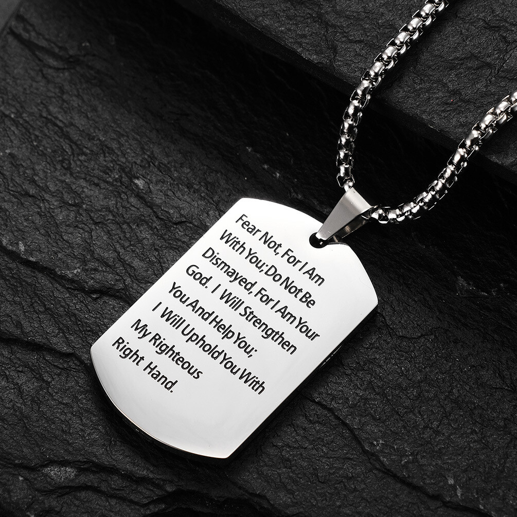 Men American Flag Cross Necklace Patriotic Verse Faith Dog Tag Pendant Chain