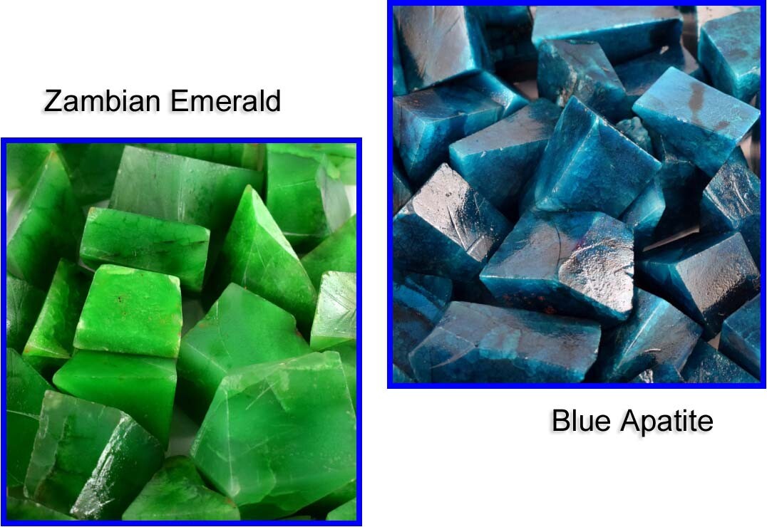 Natural 2000 Carat Blue Apatite & Zambian Emerald Gemstone Polished Rough Lot