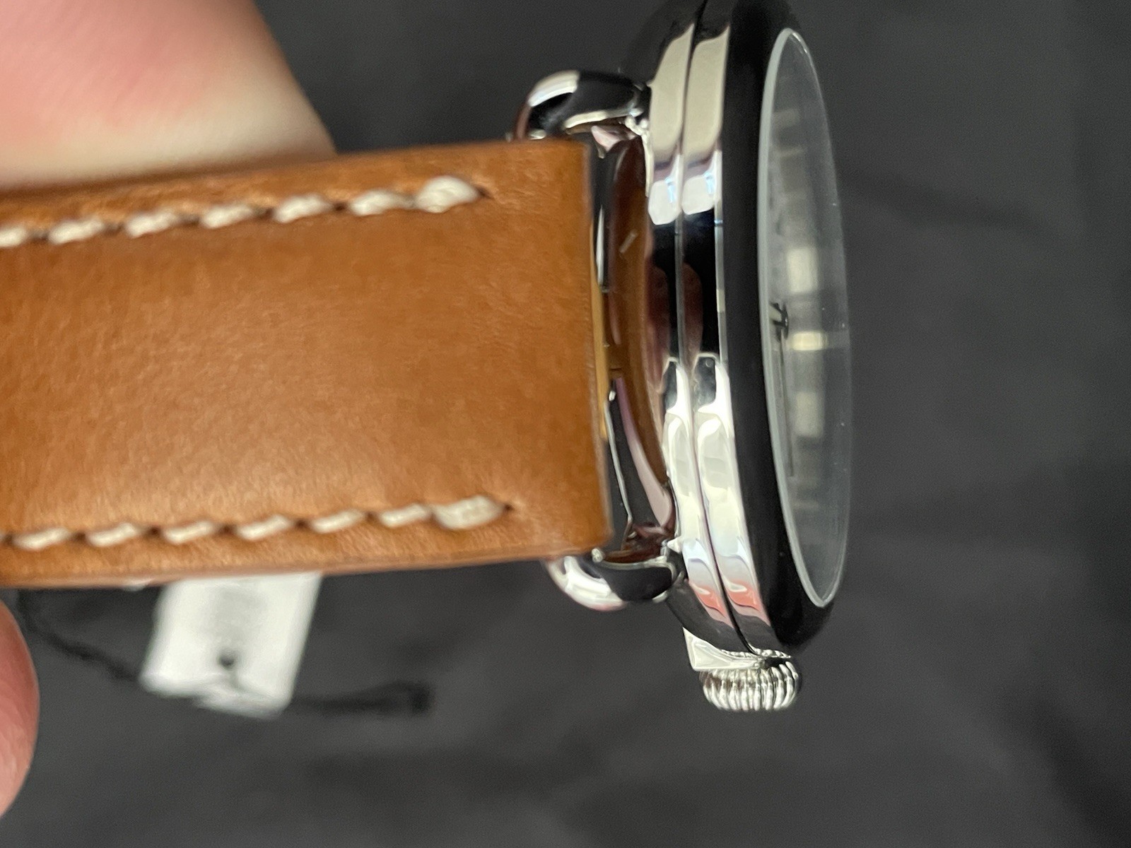 Men’s Shinola Runwell Argonite 1069 Cream Dial Brown Strap Quartz Watch 47mm NWT