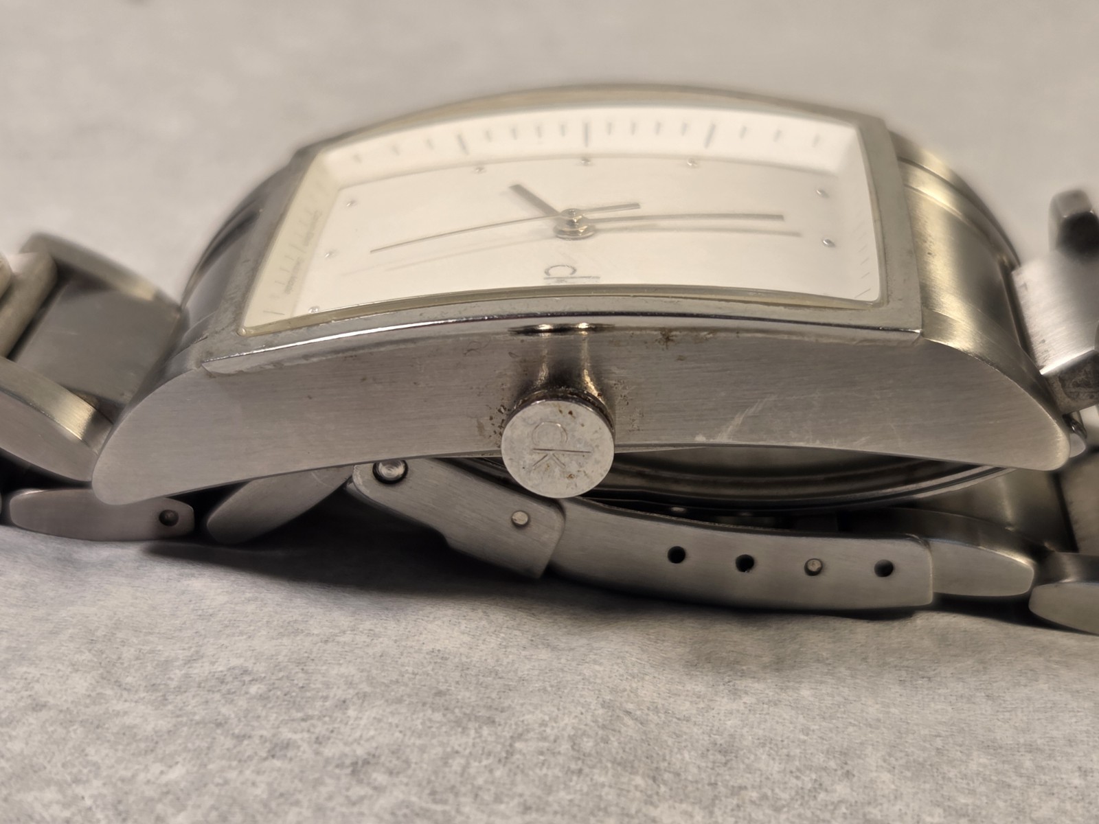 Calvin Klein K30311 Bold Square Swiss Made Watch White Dial Stainless New Batt