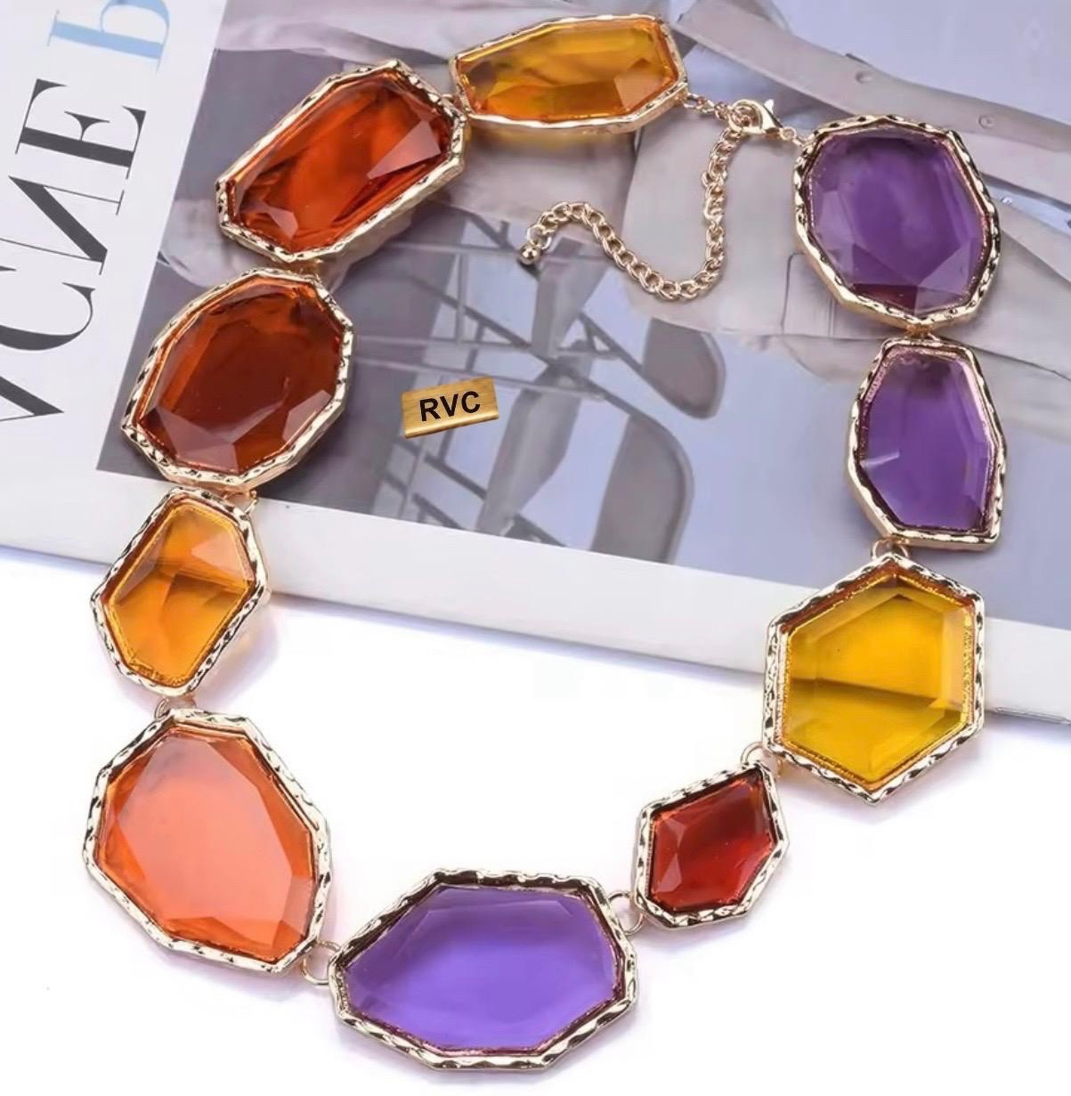 Multicolor Geometric Resin Choker & Earrings Set Statement Necklace Women NEW