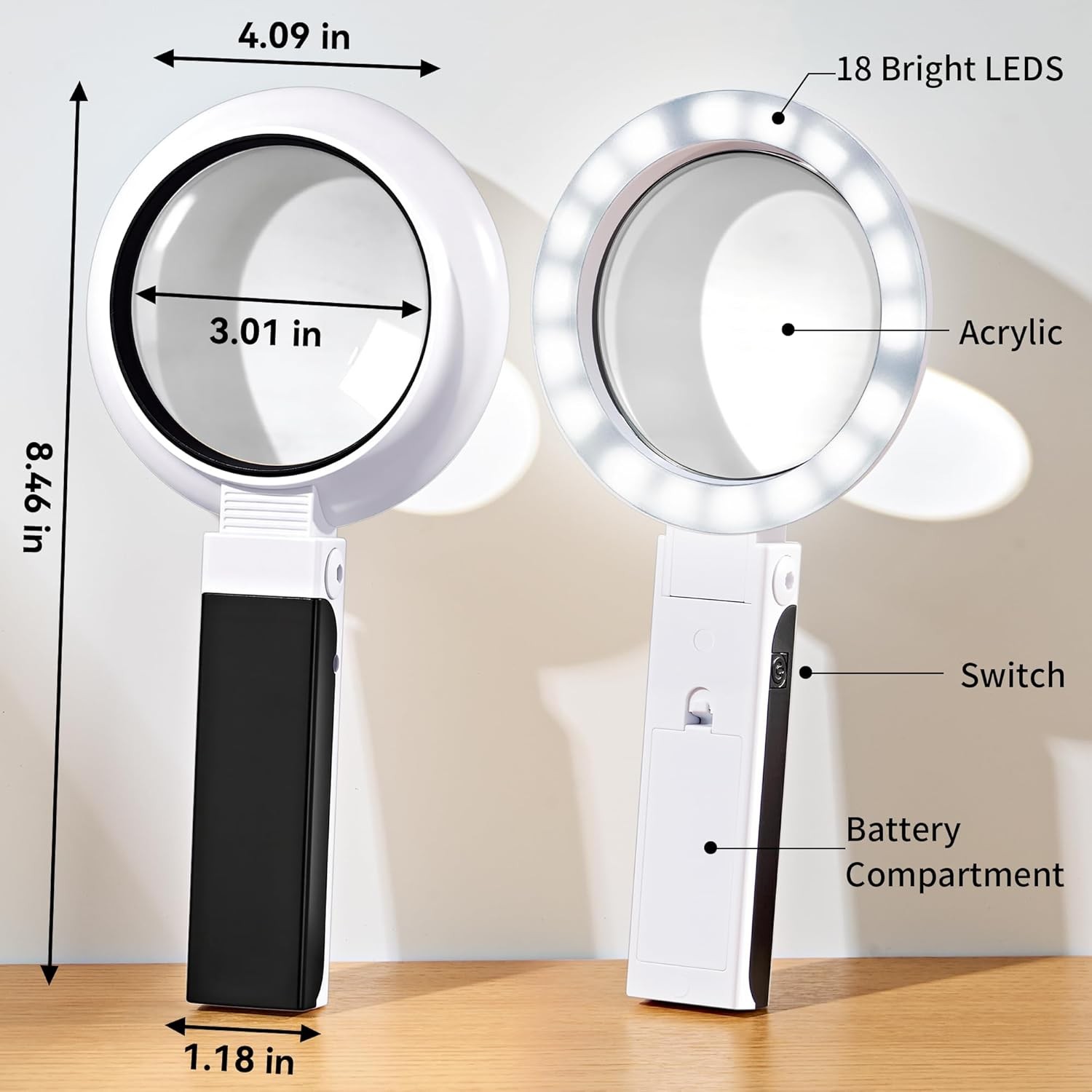 Magnifying Glass with Light Stand 3-Mode LED Hands Free Desk Magnifier