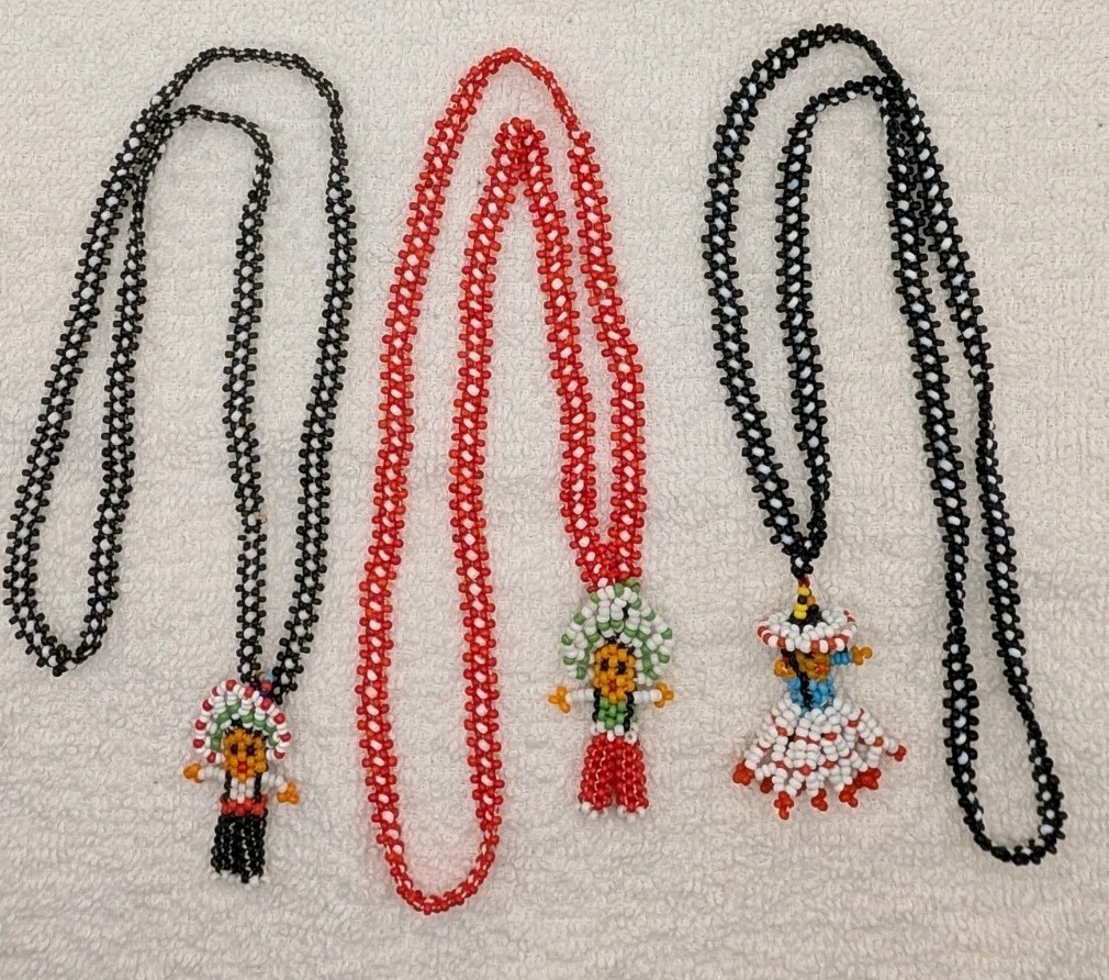 3 Woven Crafted Seed Bead Doll Pendant Necklaces Southwest American Indian Vtg