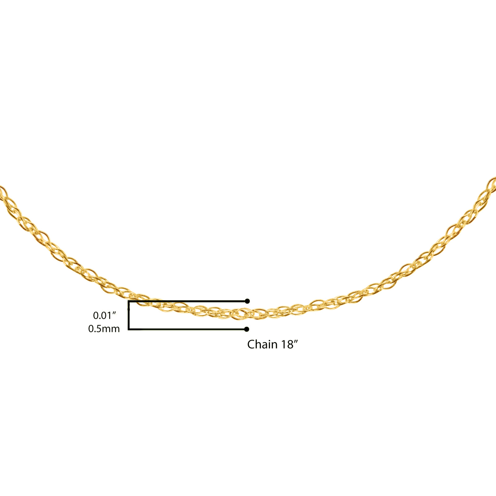 Solid 10K Yellow Gold 0.5mm Slim and Dainty Unisex 18″ Rope Chain Necklace
