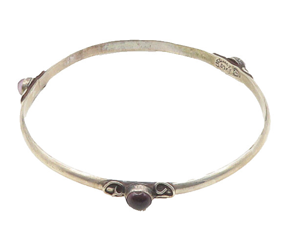 MEXICO 925 Sterling Silver Vintage Amethyst Pretzel Swirl Bangle Bracelet BT7023