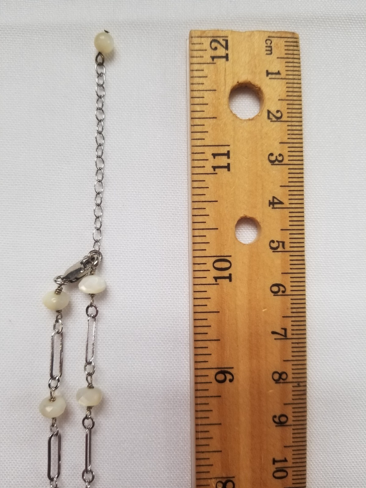 Sterling Silver Circle Pendant Necklace Paper Clip Chain White Quartz Italy 13g